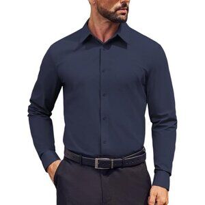 Coofandy Men Navy Blue Long Sleeve Formal Fit Business Button Down Shirts